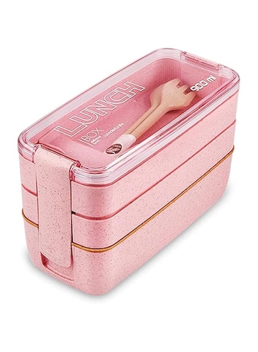 Aputue Bento Lunch Box for Kids, 900ml Wheat Straw Leakproof Eco-Friendly Lunch Box, 3-in-1 Reusable Food Containers for School, Compartment Stackable Bento Box for Kids and Adults (Pink)