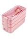 Aputue Bento Lunch Box for Kids, 900ml Wheat Straw Leakproof Eco-Friendly Lunch Box, 3-in-1 Reusable Food Containers for School, Compartment Stackable Bento Box for Kids and Adults (Pink)