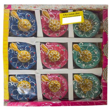 Ajooba Decorative Colour Diya Set, Assorted