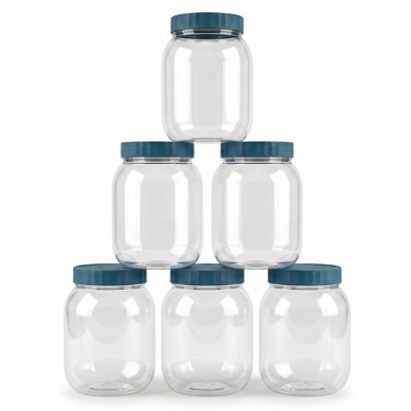 Feelings PET Storage Jar Set with Blue Lids, 750ml, 6 PCS