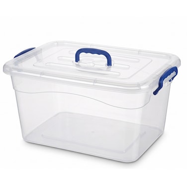 Feelings Clear PP Plastic Storage Container with Blue Latches and Carry Handle, 20L