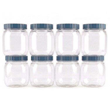 Feelings PET Storage Jar Set with Blue Lids, 500ml, 8 PCS