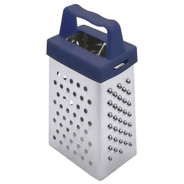 Fackelmann Stainless Steel Mini Box Grater with Multipurpose Grating Surfaces and Ergonomic Handle, Blue and Silver