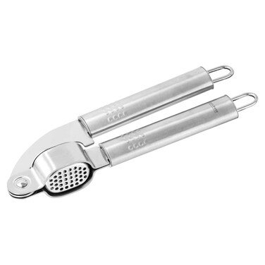 Fackelmann Oval Stainless Steel Garlic Press with Ergonomic Handles, 18/0 Stainless Steel, Silver