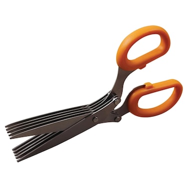 Fackelmann Food and More Stainless Steel Herb Scissors with Soft Grip Handles and Protective Cover, Orange and Grey