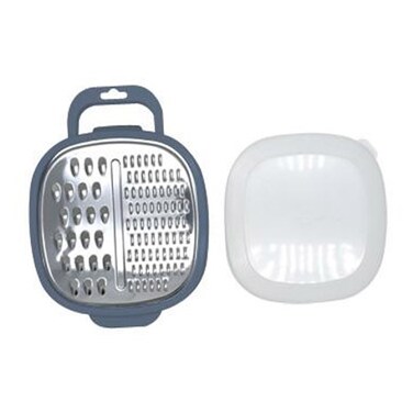 Fackelmann Stainless Steel Box Grater with Handle and Collection Container, Grey and White