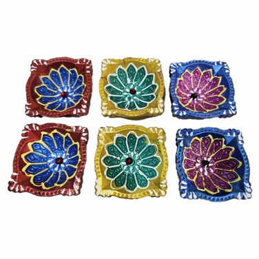 Windcera Clay Diya Set, 6 Pieces, Assorted