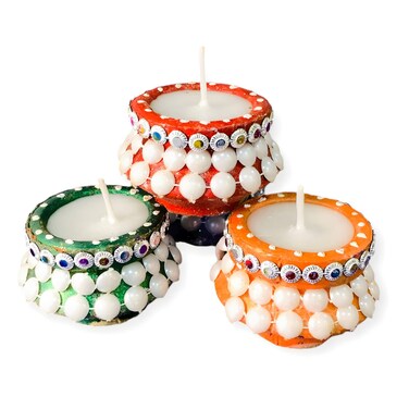 Windcera Clay Matki Diya Set, 4 Pieces, Assorted
