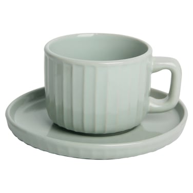 Shallow Harper Tea Cup and Saucer 8-Piece Set, Green, 250ml