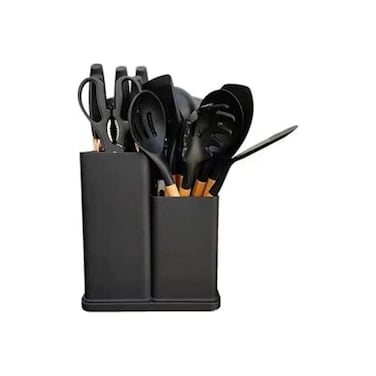 19pcs black silicone spatula set with holder&mdash;heat-resistant, BPA-free, safe for nonstick cookware.