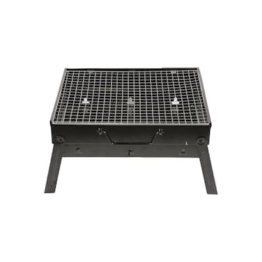 Compact, foldable charcoal grill in black&mdash;perfect for camping, picnics, and outdoor BBQ fun.