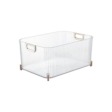 Versatile plastic storage bins for kitchen, pantry, and office organization. Stackable and durable