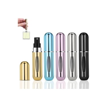 Refillable Perfume Spray Bottles 5ml &ndash; Set of 5 Portable Travel Atomizers with Leakproof De