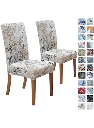 SPRINGRICO Chair Covers Dining Room Set of 2, Stretch Dining Chair Cover, Washable Spandex Kitchen Parsons Chair Slipcovers, Seat Protector Home or Party (2 Pack, Floral Beige)(FLoral_Beige-2Pack)