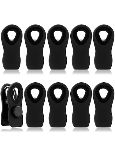 Heatunk Set of 10 Multipurpose Clips for Food Packages - Chip, Bread, Bag, and Magnetic Clips - Ideal for Kitchen Organization and Food Storage - Black