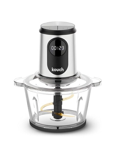Kouch-Glass Chopper 500W Electric Food Chopper with 2L Glass Bowl, Dripper Pro, 4-Titanium Blades, Storage Lid, Dual Speed, Spatula, Ice Crush Function, KC-2048