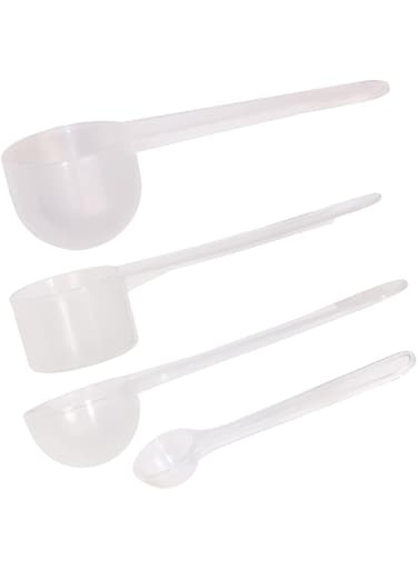 ONLYKXY 4pcs Clear Long Handle Plastic Measuring Spoons Coffee Protein Milk Powder Scoops Spoon Kitchen Tools (1g/3g/5g/10g)