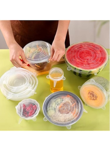6pcs Silicone Stretch Lids, Reusable Food Storage Lids For Bowls, 6 Different Sizes To Fit Most Containers, Dishwasher And Refrigerator Safe Storage, Kitchen Supplies