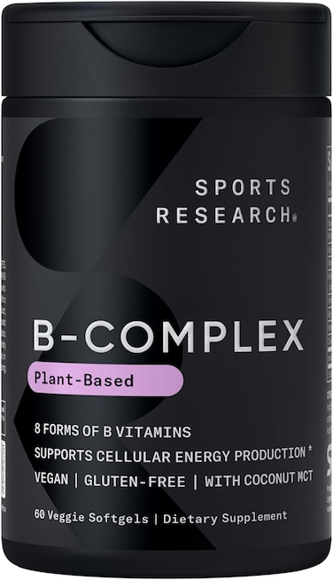 Sports Research Vitamin B-Complex, Full Spectrum of B Vitamins, Plant-Based Vegan-Friendly Formula, 60 Veggie Softgels