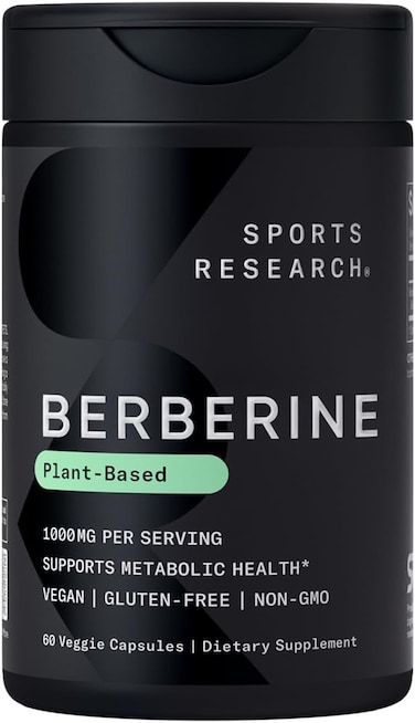 Sports Research Vegan Berberine 1000mg, Herbal Ayurvedic Metabolic Health Support, Vegan Certified, Non-GMO, Gluten Free (60 Veggie Capsules)