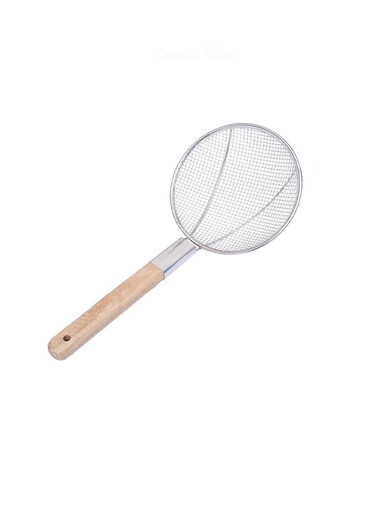 Steel Skimmer with Wooden Handle &acirc;&euro;&ldquo; Durable Wire Mesh for Frying, Draining, and Straining 22cm
