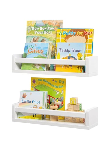 U-HOOME Nursery Shelves Set of 2,Natural Wood Floating Shelves for Nursery Room Wall Decor,16.5 Inch Wall Bookshelf for Kids Bedroom,Wall Mounted Shelves for Books,Toys and Decor Storage (2Pack-White)