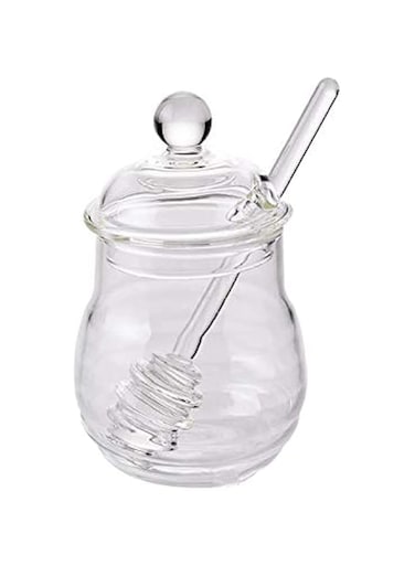 Heat resistant glass honey jar full glass transparent seasoning jar with solid honey stir bar