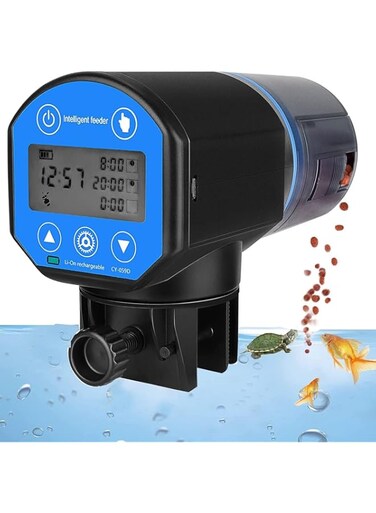 Euskolete Automatic Fish Feeder, Moisture-Proof Automatic Fish Feeder, Digital Aquarium Tank Timer Feeder Auto Feeding on Vacation or Holidays