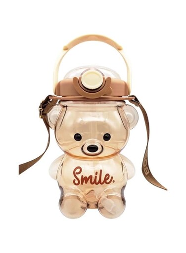Bear Water Bottles, Kawaii Cute bears Water bottle Bear Cup with Straw, Cute Charms and Strap for School Gifts portable plastic large capacity water bottle