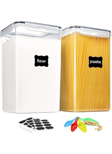 2 Pcs Cereal &amp; Dry Food Storage Containers,6.5L Airtight Plastic Kitchen Storage Organizer, Clear Food Storage Box for Pasta,Sugar,Rice   BPA Free Container with Locking Lids for Kitchen Organization