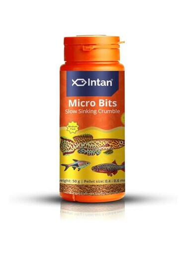 Growel Intan Micro Bits (0.4-0.6mm Slow Sinking Crumble)   50gm - Highly Nutritious Ornamental Fish Food for Small Mouths - Killifish, Tetras, Rasboras &amp; Danios