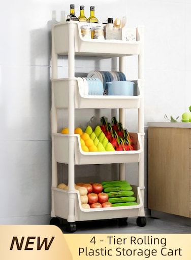 - Tier Rolling Plastic Storage Cart Off - white Organizer 95x31x21cm for Home Office Organization