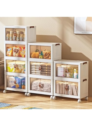 BIOPLJ Large Stackable Storage Bins with Lids, Foldable Stackable Toy Storage Box, Stackable Plastic Storage Bins with Wheels， Large Boxes Clear Storage Containers Collapsible Storage Bins (1-Tier)
