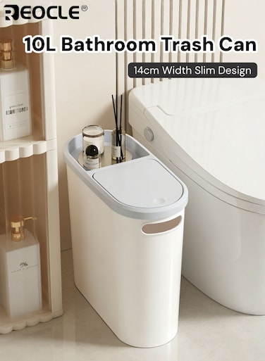 10L Bathroom Trash Can with Built-in Handle Easy to Clean Rust-proof Space-saving Design Compact and Durable Plastic Trash Can Suitable for Bathrooms Laundry Rooms and Home Offices