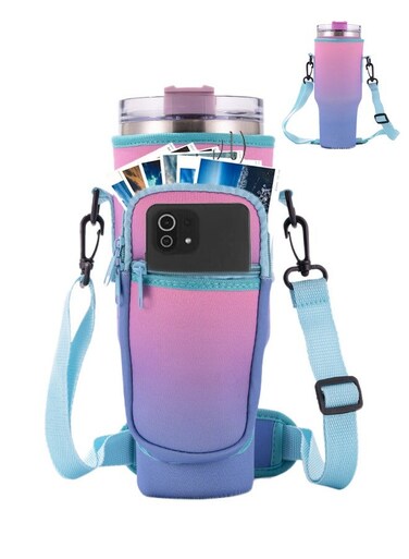 Water Bottle Carrier Bag With Phone Pocket For 40oz Tumbler Water Bottle Holder Pouch With Adjustable Shoulder Strap And Carabiner Cup Accessories For Hiking Travelling Camping&iuml;&frac14;&circ;No Cup&iuml;&frac14;&permil;