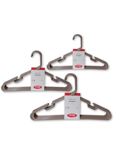 GAB Plastic, Plastic Hangers, Mocha, 3x5 Pack (15 Pieces), Durable, Heavy Duty Hangers, Clothes Hangers, Made from Recycled Plastic, Hangers With Slits, For Wet &amp; Dry Clothes, Coat Hanger