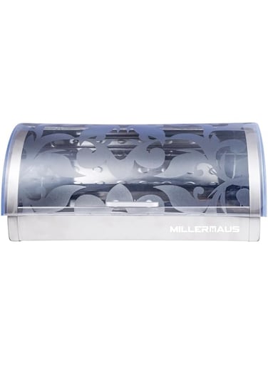 Millerhaus Bread Box Stainless Steel 19.5 Cm, Roll up Top Lid Bread Box for Kitchen Countertop   Stainless steel body with Plastic Cover