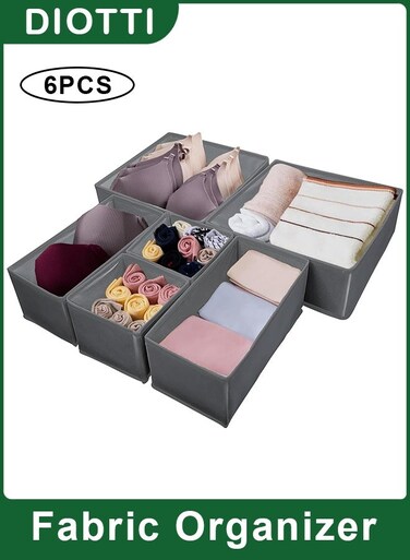 6-Pack Foldable Fabric Drawer Organizers, Durable Non-Woven Storage Bins in 3 Sizes for Clothes, Underwear, Socks, Closet Organization