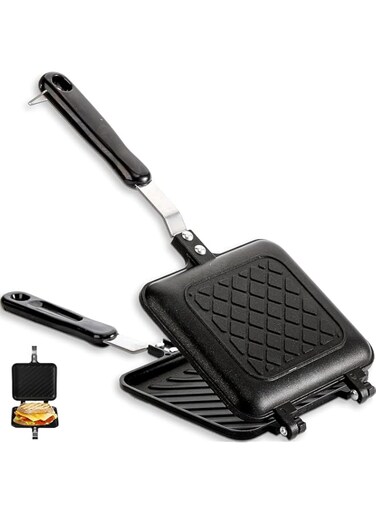 Bolivia's Sandwich Maker, Easy Care Grilled Sandwich Panini Maker Multifunctional Pressure Pan, Non-stick Grilled Sandwich Maker with Handle for Indoor Outdoor Home Kitchen Breakfast Frying Waffle