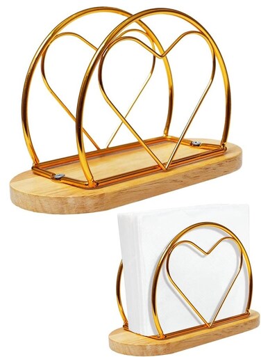 Rack Gold Napkin Holder Serviette Dispenser with Wooden Base Metal Frame Napkin Stand for Kitchen Work Surface Restaurant Caf&Atilde;&copy; Weddings Picnic Parties