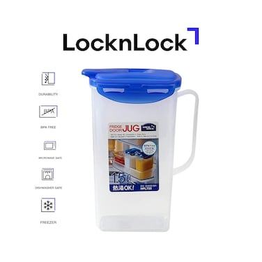 LocknLock 1.5L Fridge Door Jug with Resealable Flip-Top - Airtight, BPA-Free, Microwave, Freezer, and Dishwasher Safe