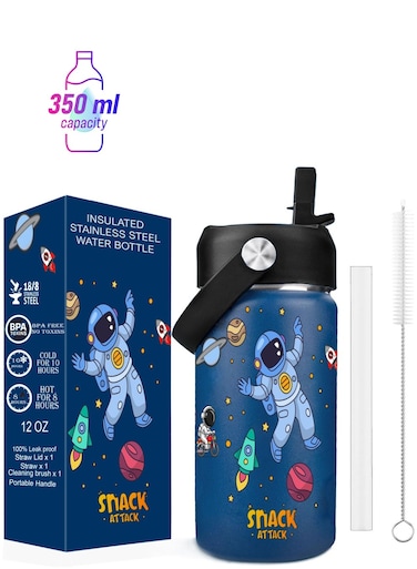 attack Kids Water Bottle for School Insulated water bottle with Straw Lid, Kids water bottle stainless steel, Double Wall, Baby water bottle, Steel water bottle (Blue Astro)