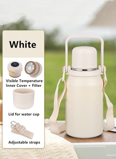 1000ml Water Bottle 316 Stainless Steel Travel Coffee Cup Water Cup Tea Cup Vacuum Insulated Bottle Car Cup Vacuum Cup Leakproof Insulated Cup Water Bottle Thermos With Led Touch Screen Tempreture Display With Double Wall Vacuum Insulated White
