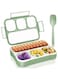 ZANIC Leak Proof 4 Compartment Lunch Box Reusable Microwave Freezer Safe Food Containers with Spoon for Adults and Kids (1Pc - Multicolor) PP Food Grade Plastic (Green)