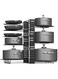 ALMEKAQUZ 8-Tier Adjustable Pot Rack Organizer with Lid Holders, Heavy-Duty Kitchen Storage for Counter &amp; Cabinet, Space-Saving, Rust-Resistant, Easy Assembly (Black)