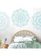 4 Pcs Half Mandala Wall Decal Boho Mandala Wall Sticker Hippie Mandala Vinyl Wall Decals Flower Wall Stickers Headboard Wall Decoration Indian Namaste Flower for Bedroom Living Room Yoga (Blue Green)