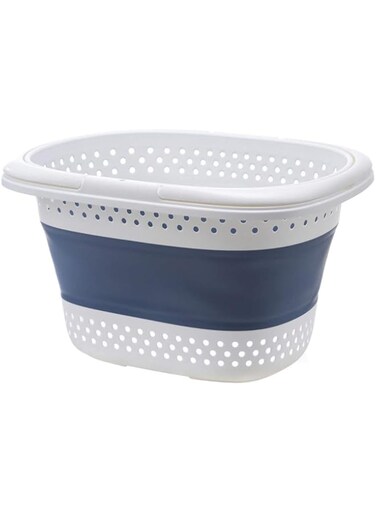 NC Homarket Laundry Hamper, Collapsible Handled Plastic Laundry Basket, Foldable Pop-Up Storage Container/Organizer (Blue)