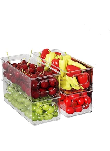 e World Fridge Storage Organizer, Stackable Storage Organizer - Clear BPA Free Organizer for Refrigerator, Freezer and Kitchen, Heat &amp; Cold Resistant &ndash; Perfect for Countertops and Cabinets (Set of 4)