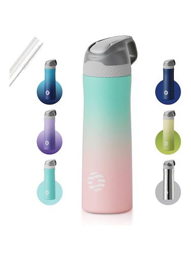 FEIJIAN FJbottle Sports Water Bottles with Straw, 20 oz Double Wall Vacuum Insulated Stainless Steel Bottle Keeps Hot and Cold, With Cleaning Brush, Perfect Gifts for Girl and Lady, Tiffany Pink