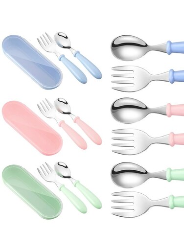 Set with Case Toddler Utensils, Toddler Forks and Spoons,Stainless Steel Baby Utensils Baby Silverware Set with Storage Box for Safe Dining